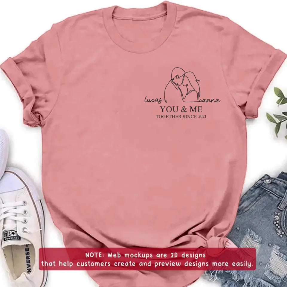 Personalized Couple Portrait Embroidered T-shirt/Sweater/Hoodie - Photo To Line Drawing - Valentine's Day/Anniversary Gift Idea For Couple - You & Me Together Since