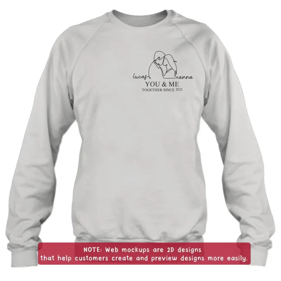 Personalized Couple Portrait Embroidered T-shirt/Sweater/Hoodie - Photo To Line Drawing - Valentine's Day/Anniversary Gift Idea For Couple - You & Me Together Since
