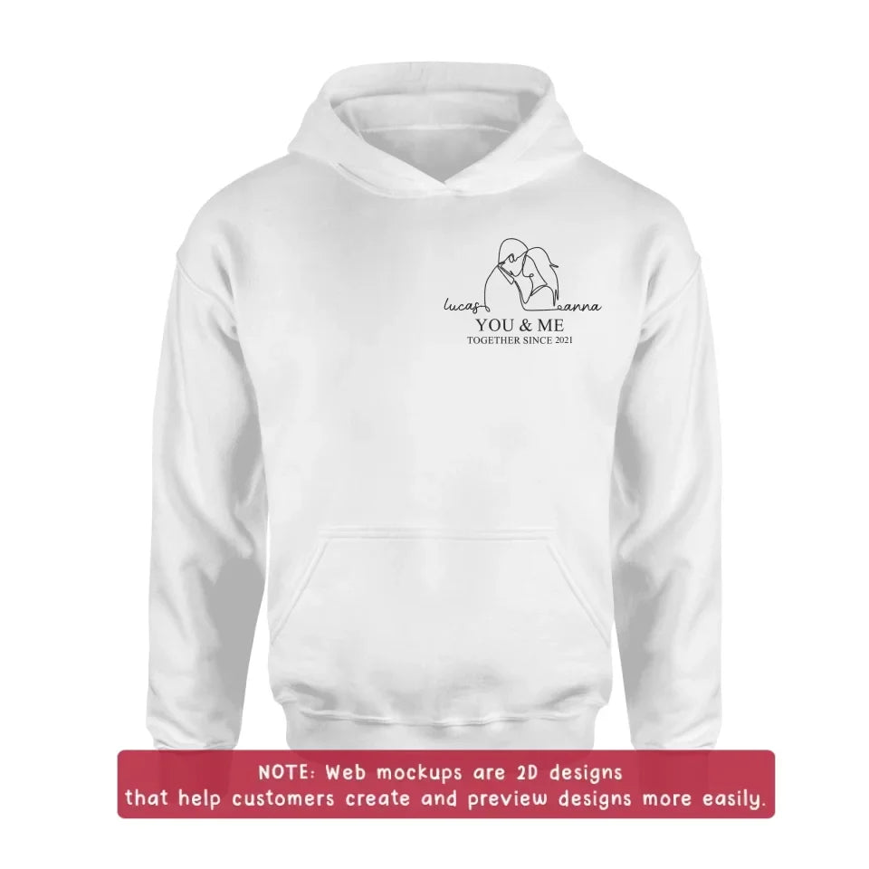 Personalized Couple Portrait Embroidered T-shirt/Sweater/Hoodie - Photo To Line Drawing - Valentine's Day/Anniversary Gift Idea For Couple - You & Me Together Since