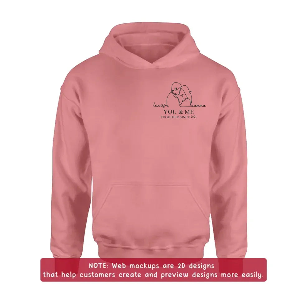 Personalized Couple Portrait Embroidered T-shirt/Sweater/Hoodie - Photo To Line Drawing - Valentine's Day/Anniversary Gift Idea For Couple - You & Me Together Since