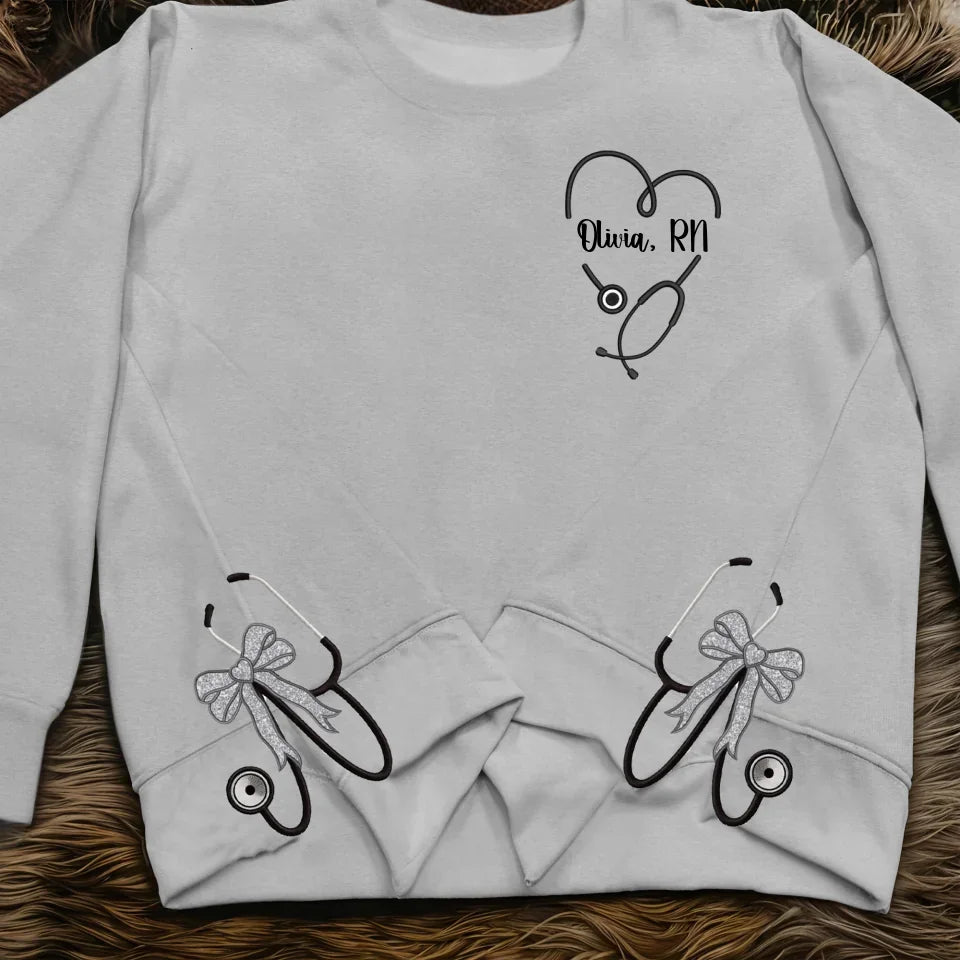 Personalized Stethoscope Doctor/Nurse/Medical Embroidered Side Split Sweater - Gift Idea For Doctor/Nurse - Custom Name