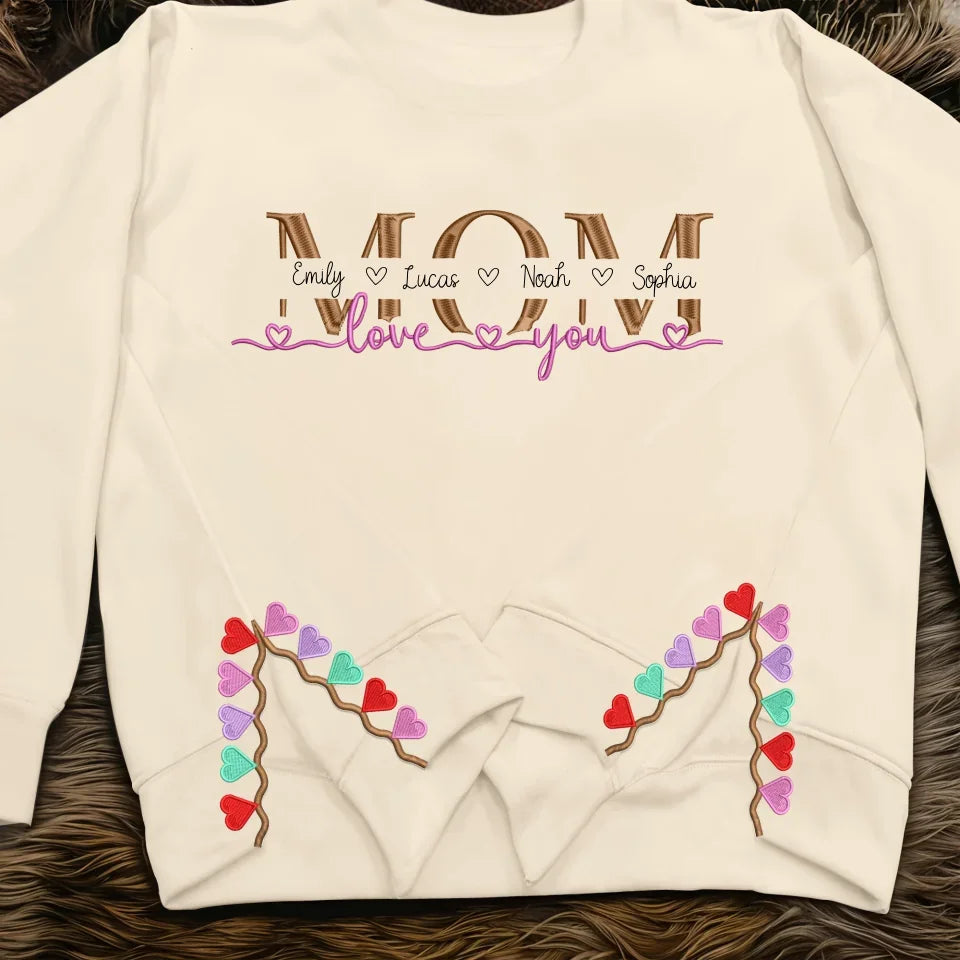 Personalized Mom Side Split Embroidered Sweatshirt - Gift Idea For Mom/Mother's Day With Up To 4 Kids