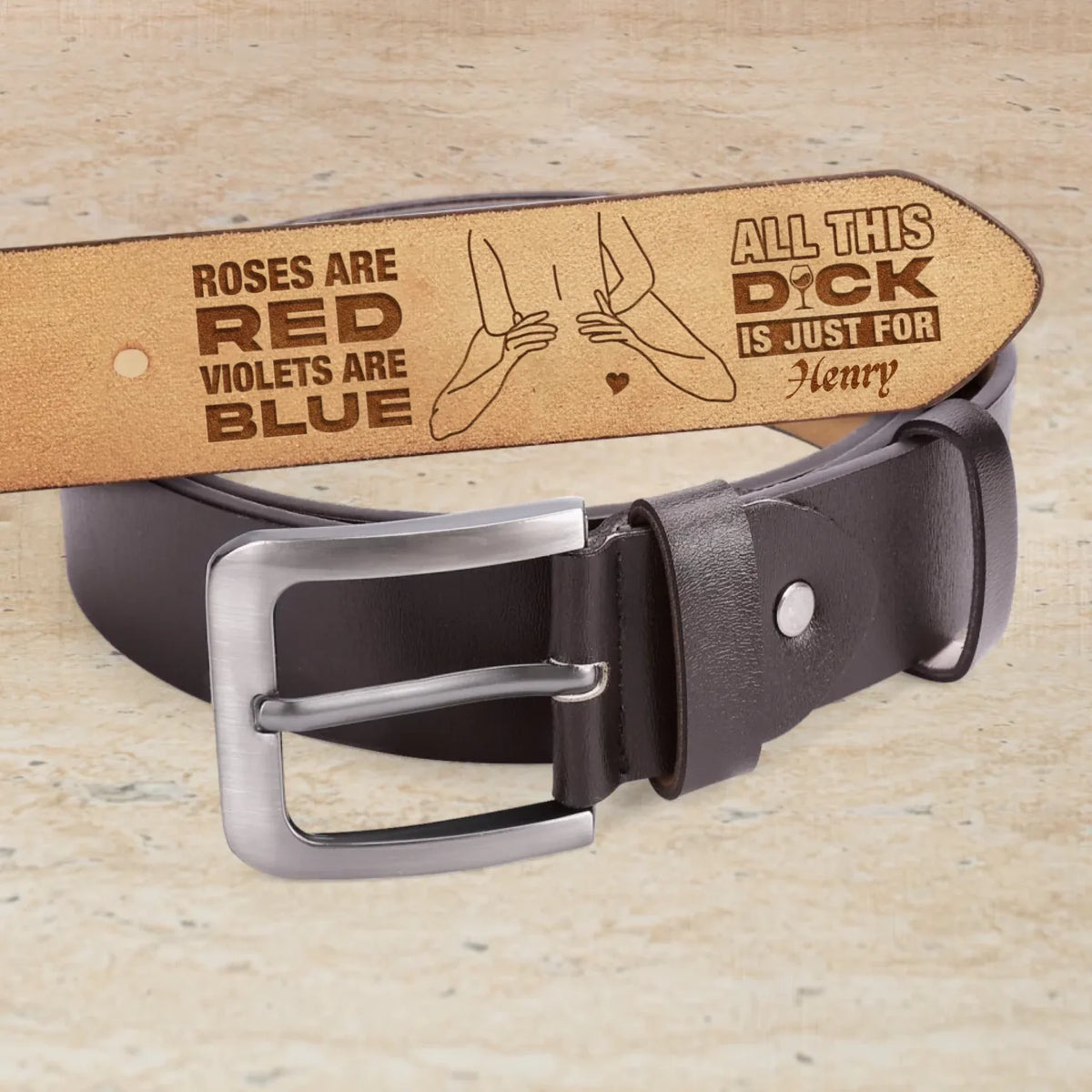 Personalized Engraved Leather Belt Gift Idea For Husband/Boyfriend - Roses Are Red Violets Are Blue
