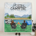 Personalized Mountain Camping Fleece Blanket - Couple Up to 3 Dogs - Gift For Couple - Life Is Better Around The Campfire