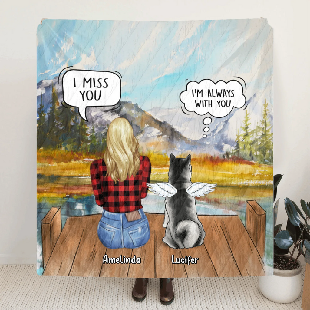 Personalized Cat Dog Memorial, Mother's Day Gift For Dog Mom - Mom & Up to 5 Pets Memorial Quilt/Fleece Blanket - I Miss You