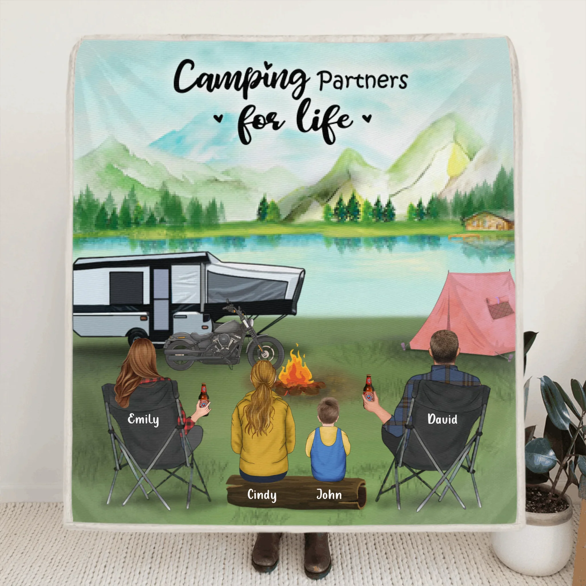 Personalized Camping Blanket - Best Gift For The Whole Family - Parents With 2 Kids And Up to 6 Pets - Father's Day Gift From Wife To Husband - Love is stay together