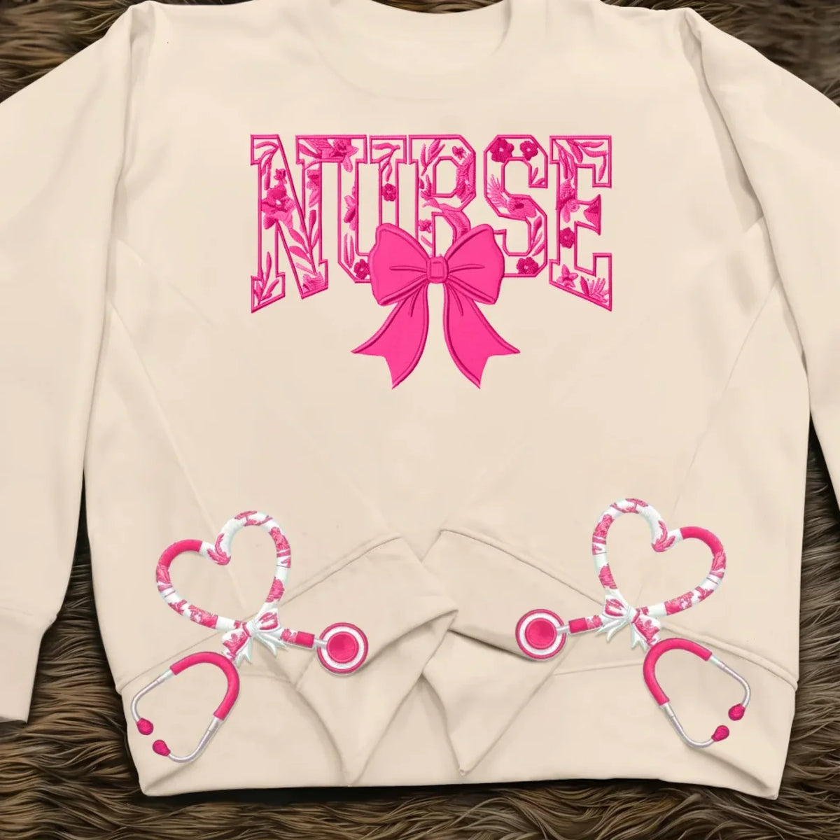 Chinoiserie Floral Pattern Nurse Embroidered Side Split Sweatshirt - Gift Idea For Nurse/ Friend