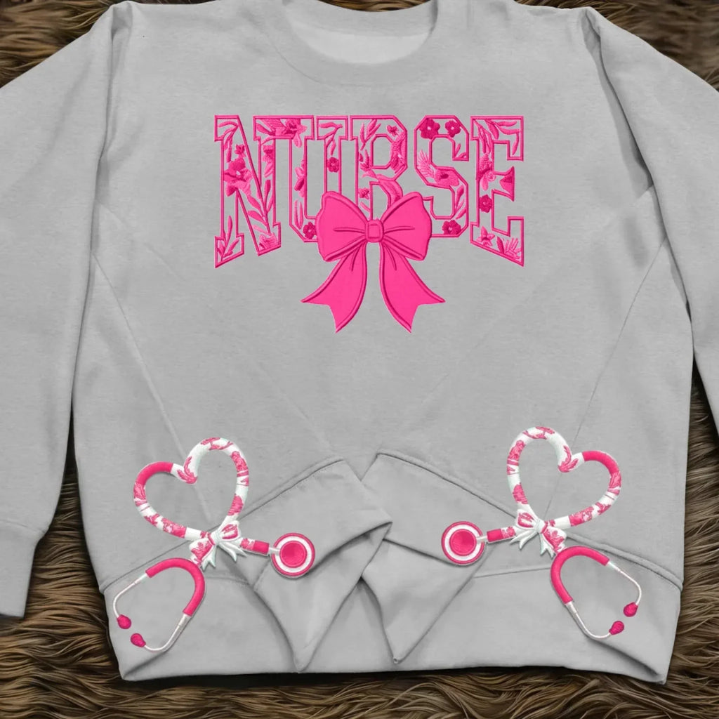 Chinoiserie Floral Pattern Nurse Embroidered Side Split Sweatshirt - Gift Idea For Nurse/ Friend