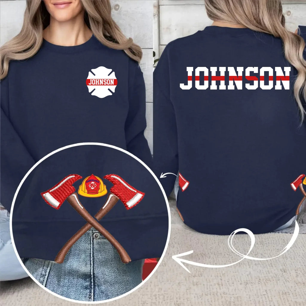 Personalized Firefighter Embroidered Split Side Bow Sweater - Gift Idea For Firefighter Wife/Man