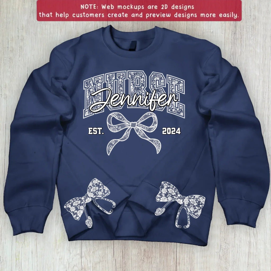 Custom Name And Year Coquette Nurse Split Side Bow Embroidered Sweater - Gift Idea For Nurse
