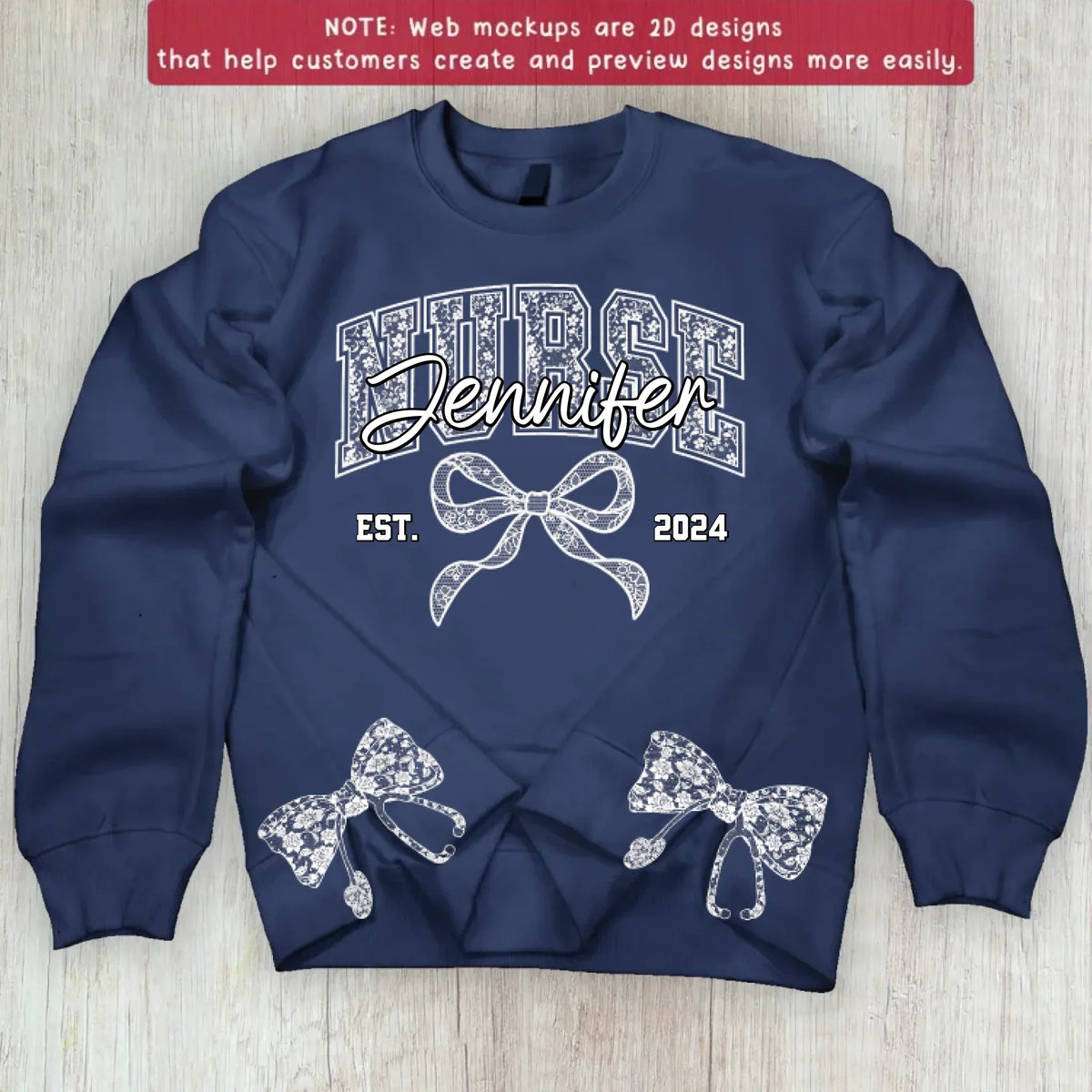 Custom Name And Year Coquette Nurse Split Side Bow Embroidered Sweater - Gift Idea For Nurse