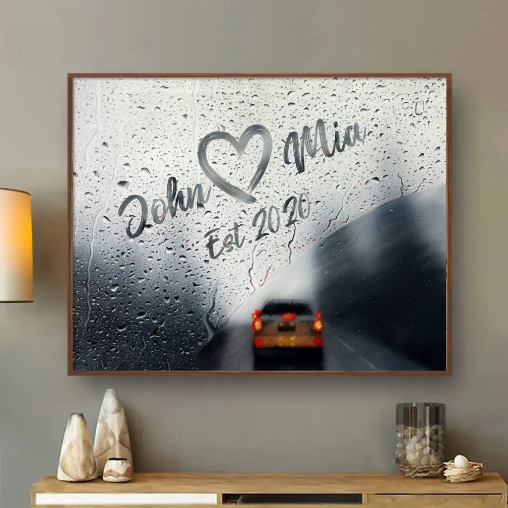 Personalized Couple Rainy Window Poster - Anniverary Gift Idea For Couple - Custom Name And Year