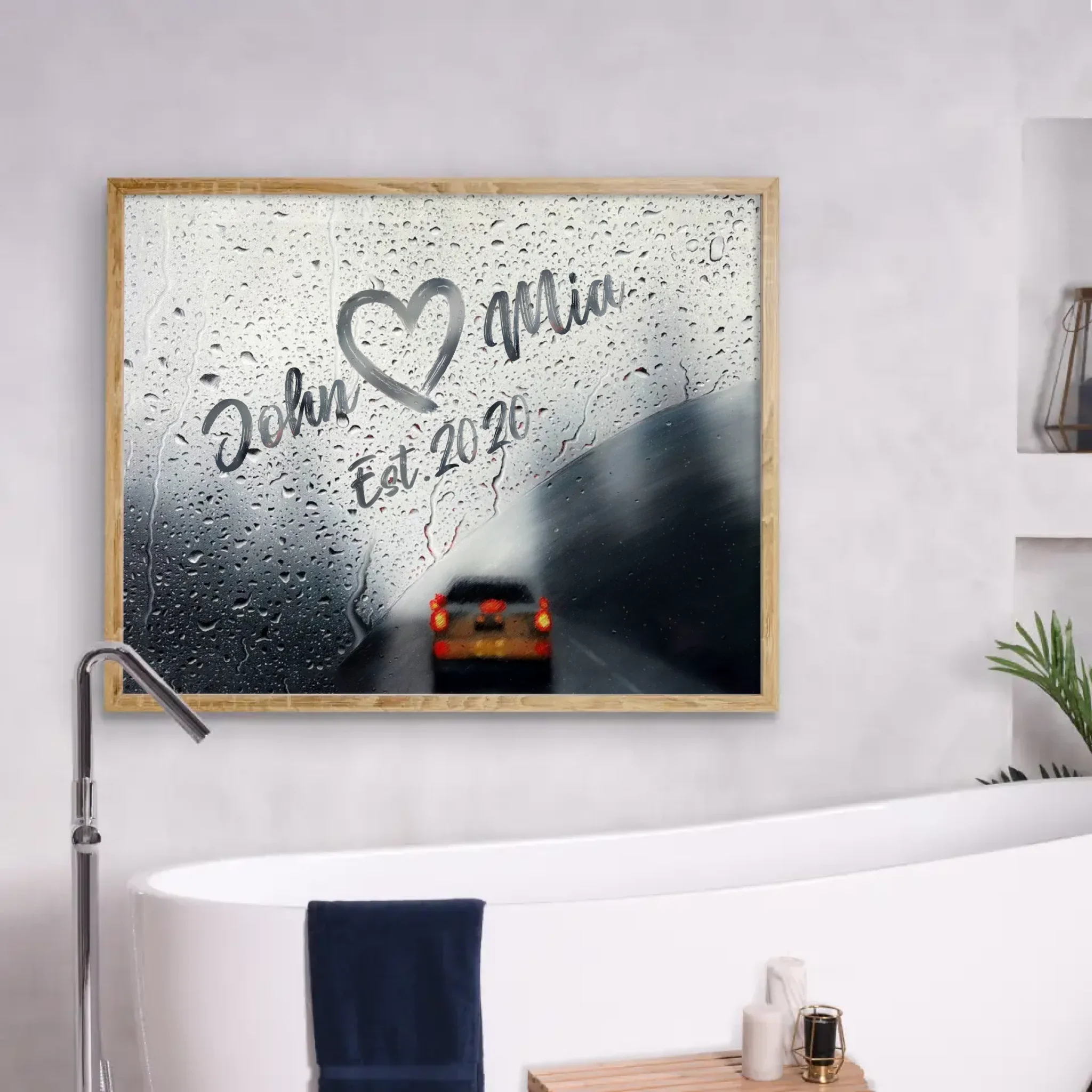 Personalized Couple Rainy Window Poster - Anniverary Gift Idea For Couple - Custom Name And Year
