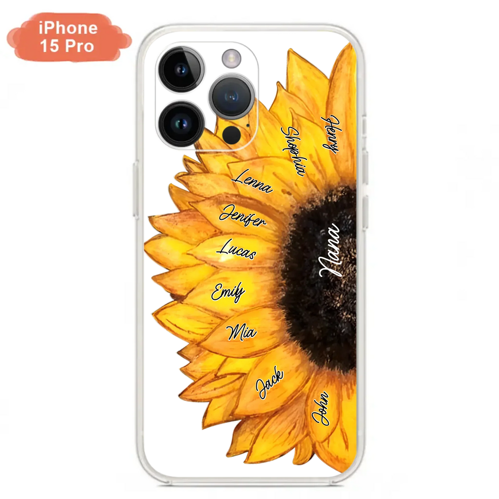 Custom Personalized Sunflower Grandma Phone Case -Upto 9 Kids - Mother's Day Gift Idea for Mom/Grandma
