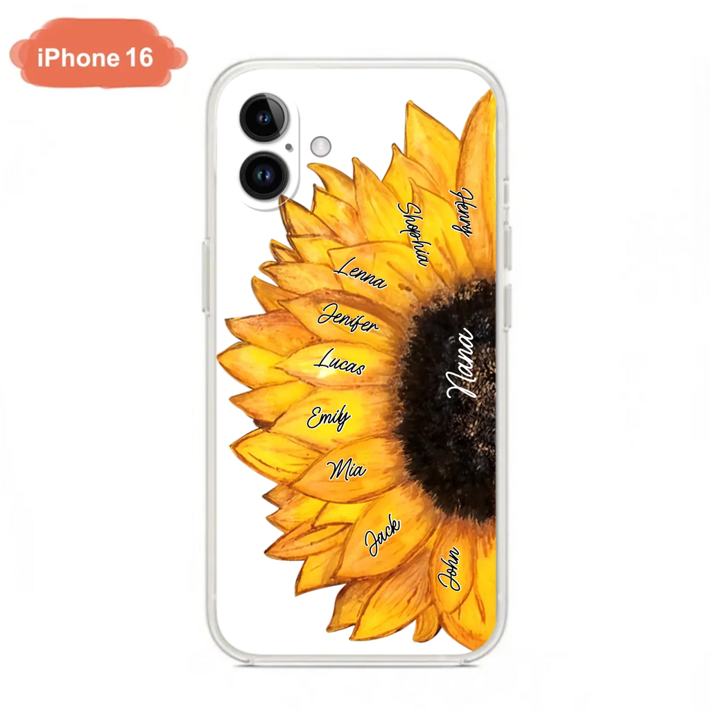 Custom Personalized Sunflower Grandma Phone Case -Upto 9 Kids - Mother's Day Gift Idea for Mom/Grandma