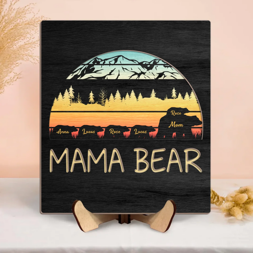 Personalized Mama Bear Wooden Art - Mother's Day/Birthday Gift For Mom - Up to 5 Kids
