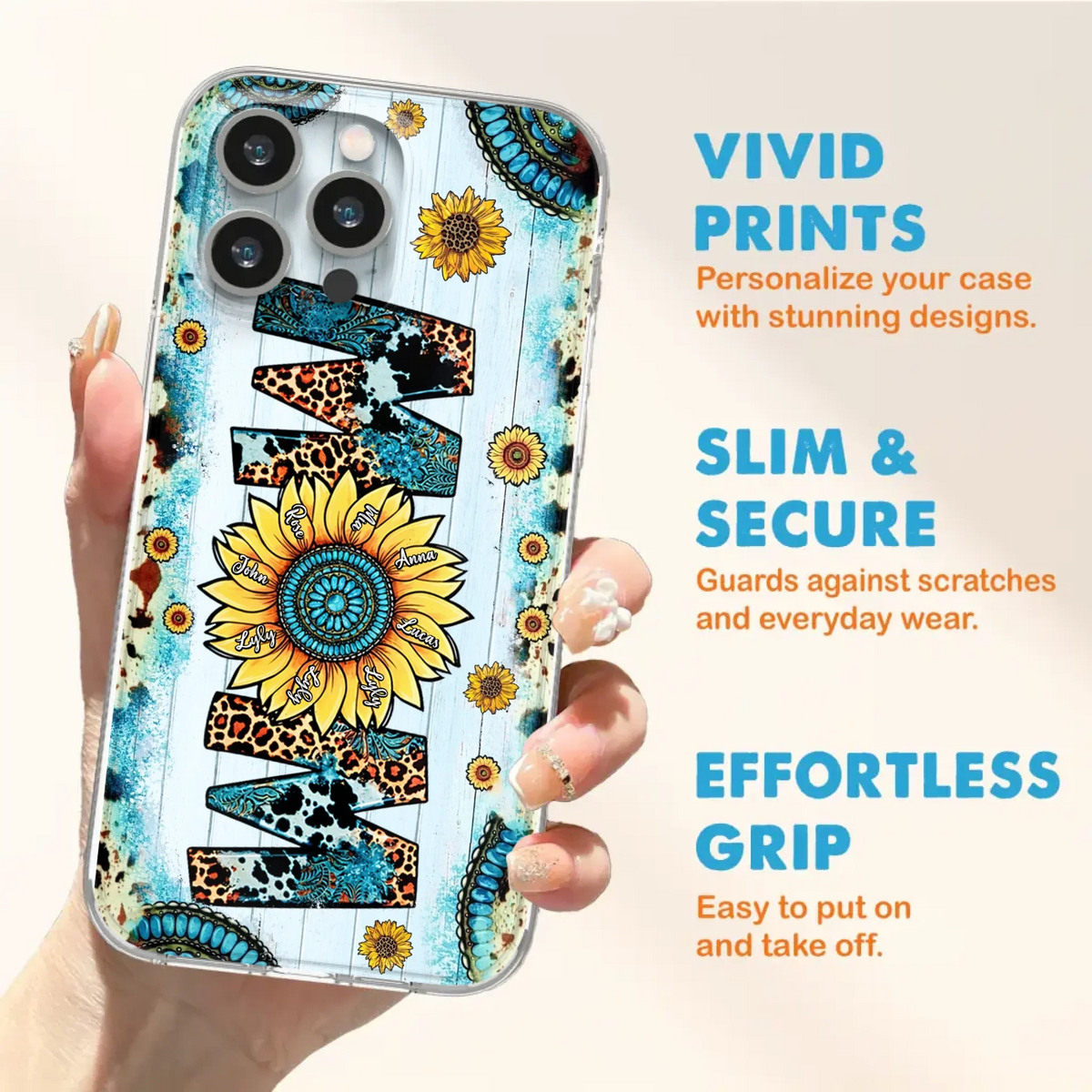 Custom Personalized Mom Sunflower Phone Case - Mother's Day Gift Idea - Upto 8 Kids - Case For iPhone/ Samsung