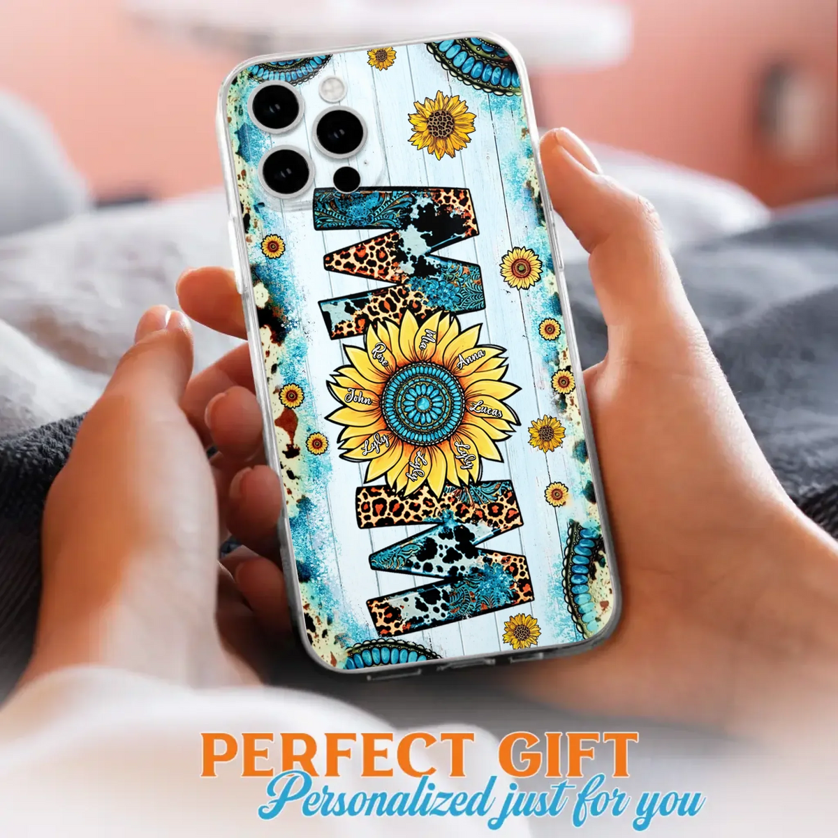 Custom Personalized Mom Sunflower Phone Case - Mother's Day Gift Idea - Upto 8 Kids - Case For iPhone/ Samsung