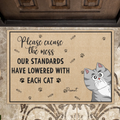 Personalized Cats Doormat - Up to 7 Cats - Gift Idea For Cat Lover - Please Excuse The Mes Our Standards Have Lowered With Each Cat