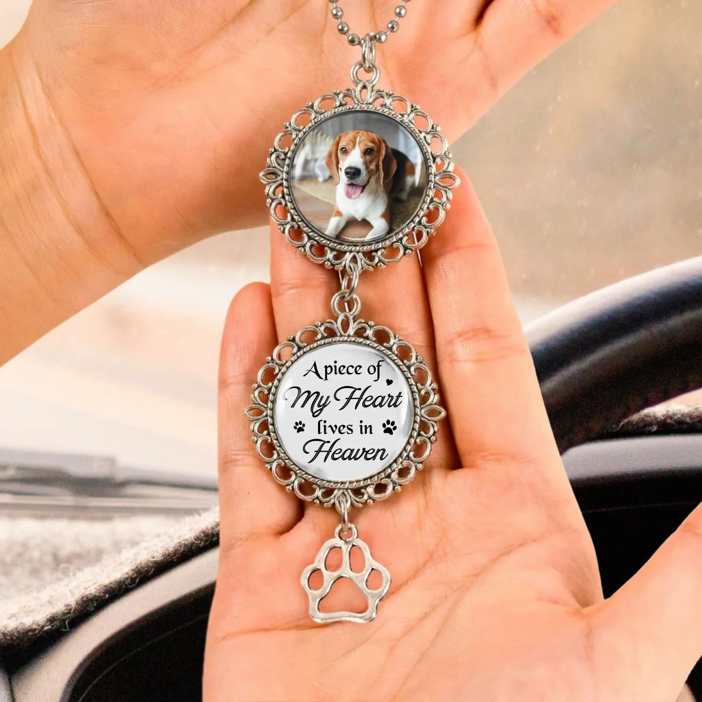 Personalized Dog Memorial Car Charm - Upload Photo - Sympathy Gift For Loss Of Dog - A Piece Of My Heart Lives In Heaven