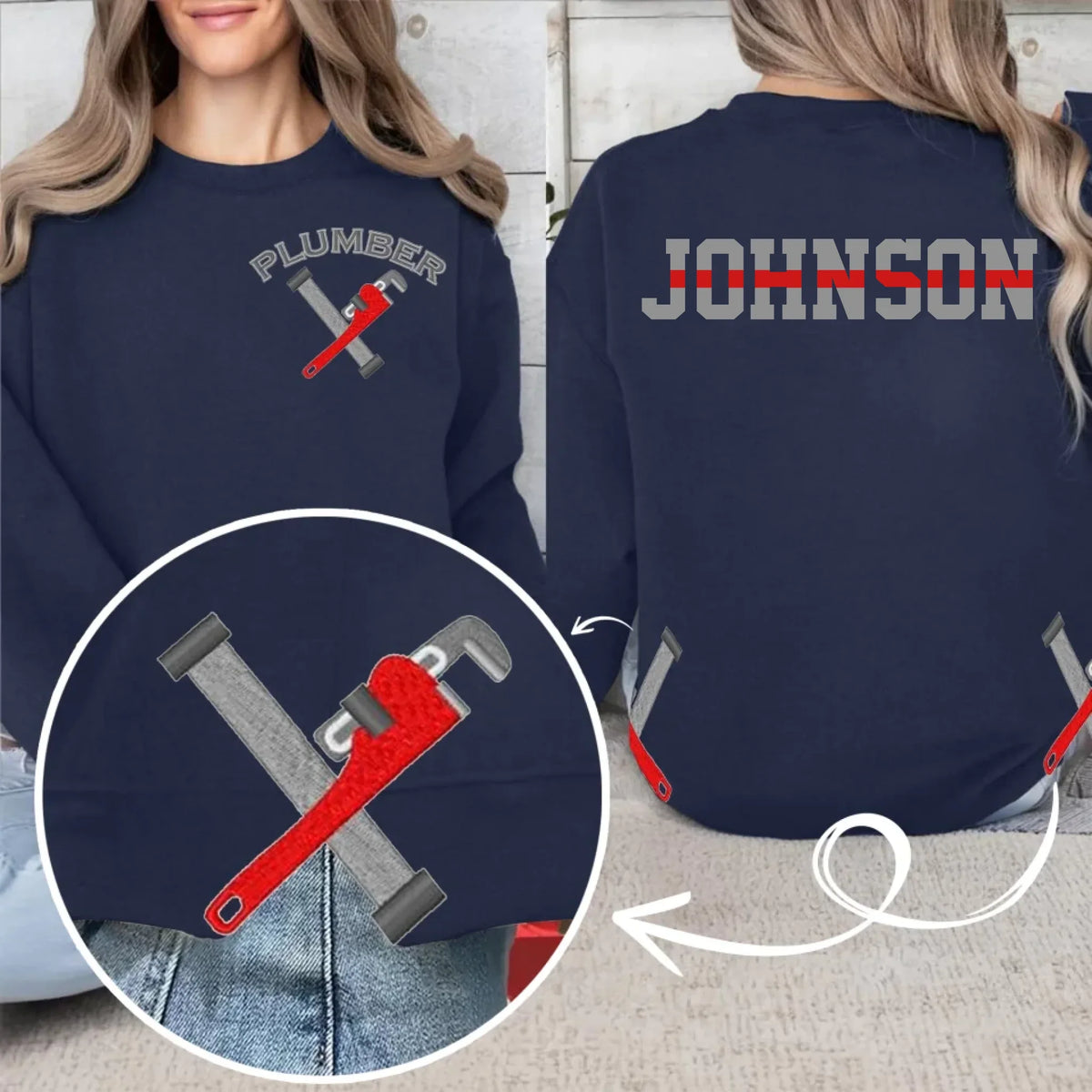 Custom Personalized Plumber Embroidered Split Side Bow Sweater - Gift Idea For Plumber Wife/ Man