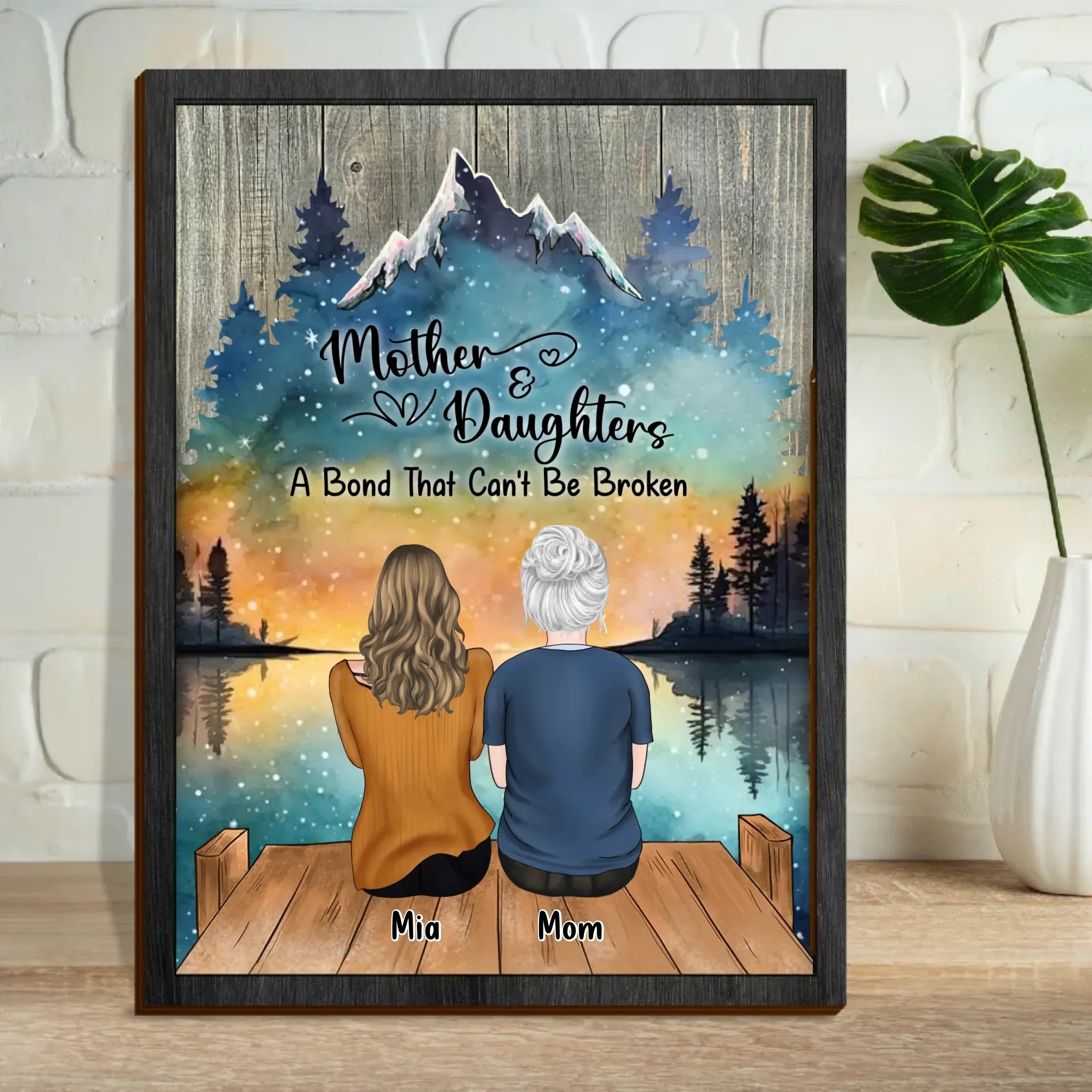 Personalized Mother And Kids Wooden Art - Mother's Day Gift Idea - Mother & Daughters A Bond That Can't Be Broken