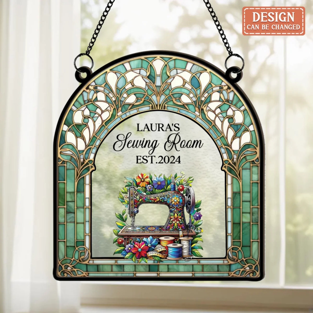 Personalized Custom Name Sewing Machine Craft Room - Custom Shape Suncatcher Hanging Ornament - Mother's Day Gift Idea
