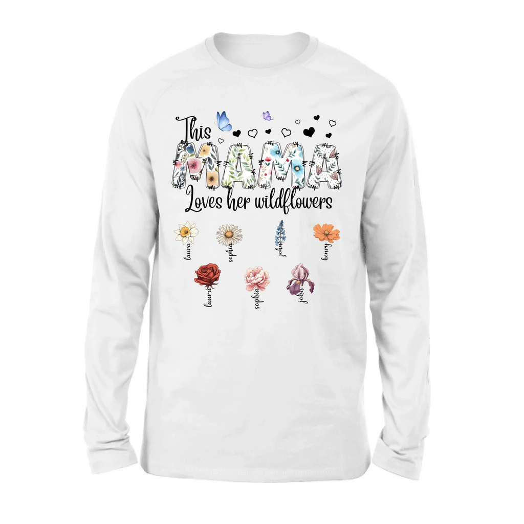 Personalized Mother Shirt/Hoodie - Up to 7 Kids - Mother's Day Gift Idea for Grandma/Mom - This Mama Loves Her Wildflowers