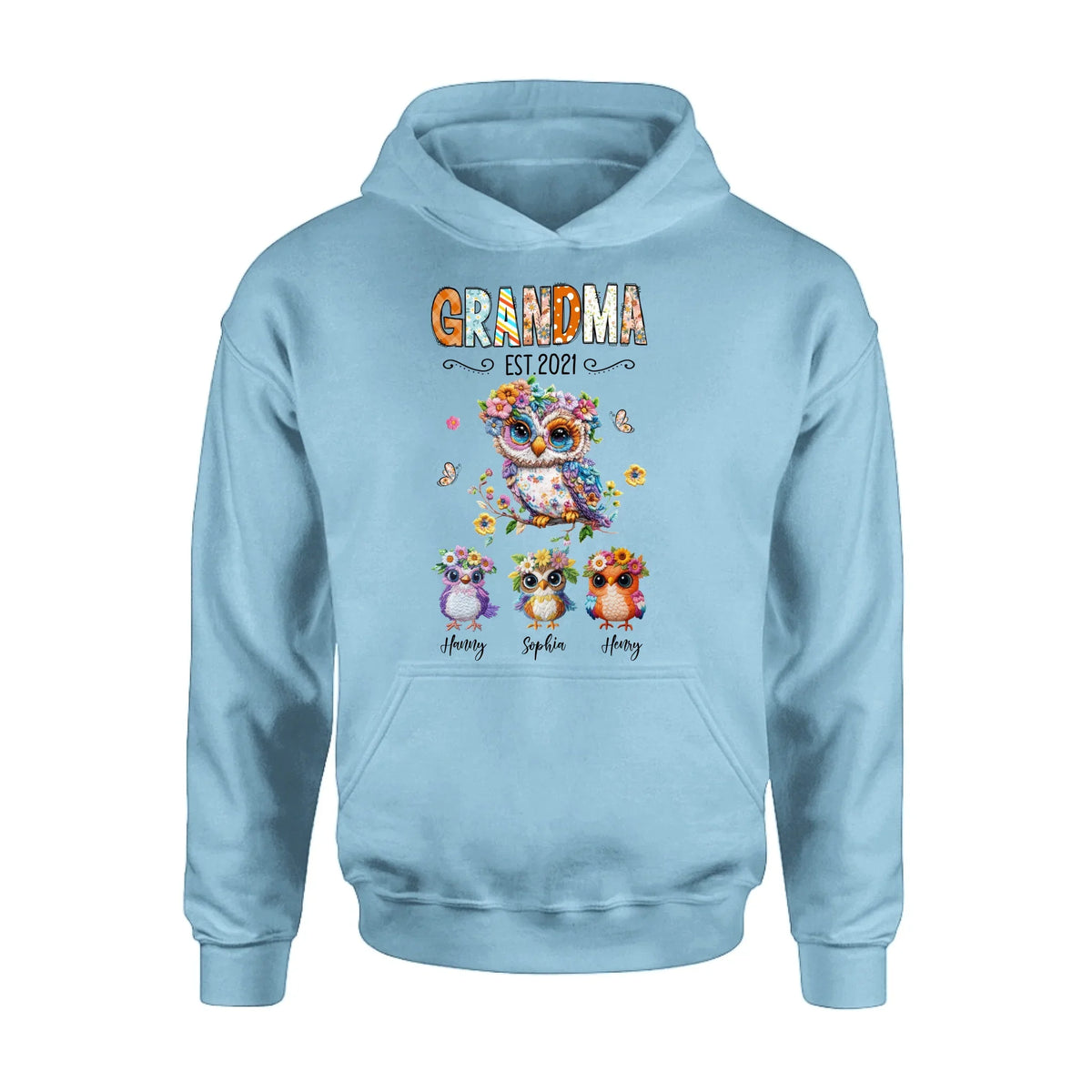 Personalized Owl Grandma Embroidered Effect Design Shirt/Hoodie - Up to 6 Kids - Mother's Day Gift Idea for Grandma/Mom
