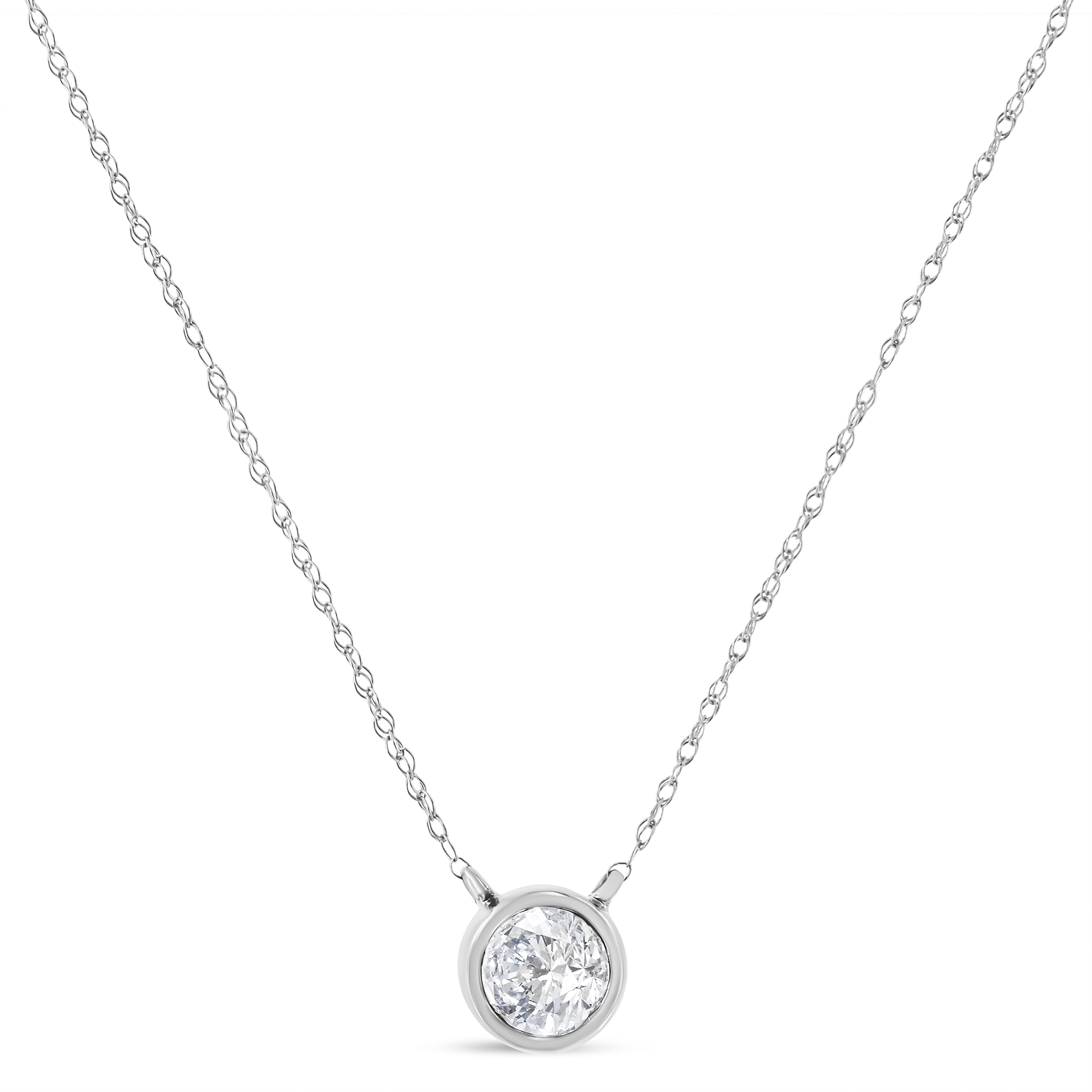 14K White Gold 1/2 Cttw Lab Grown Diamond Modern Bezel-Set Solitaire 16"-18" Pendant Necklace (F-G Color, VS2-SI1 Clarity)