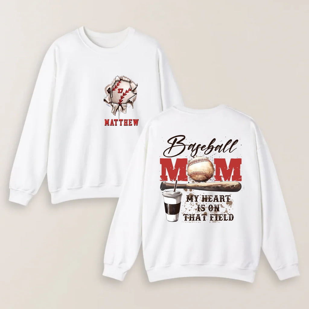 Personalized My Heart Is On That Field Baseball Mom Shirt  - Mother's Day Shirt