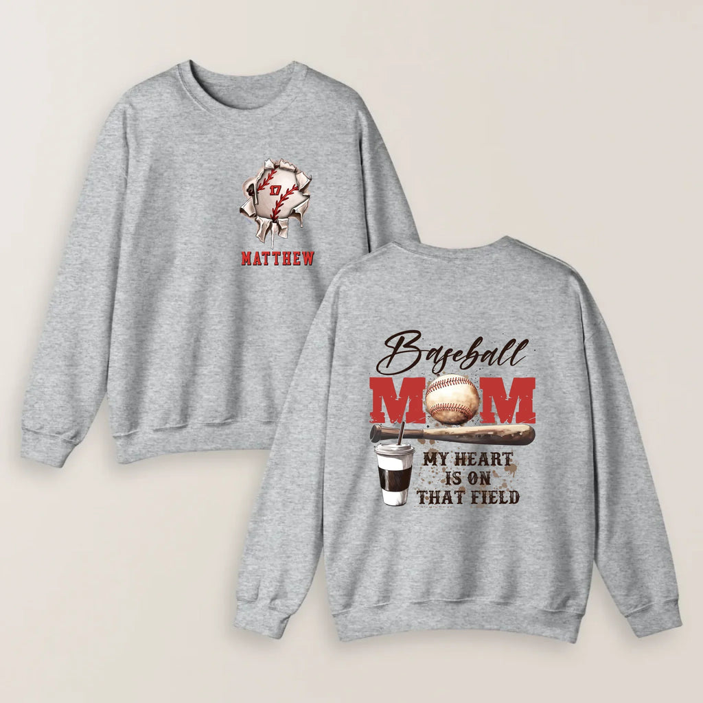 Personalized My Heart Is On That Field Baseball Mom Shirt  - Mother's Day Shirt
