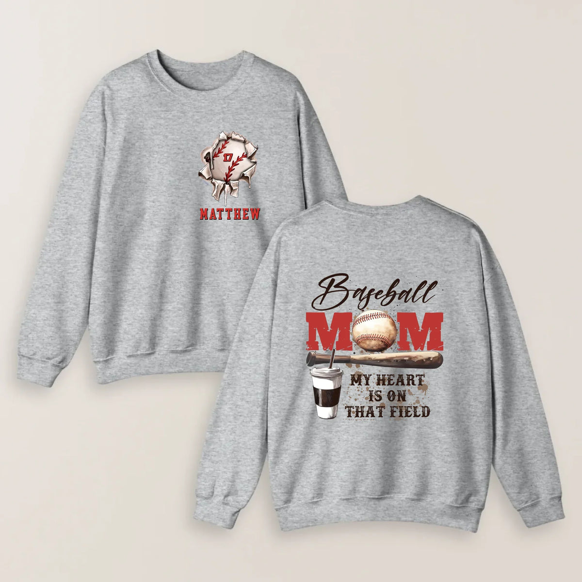 Personalized My Heart Is On That Field Baseball Mom Shirt  - Mother's Day Shirt