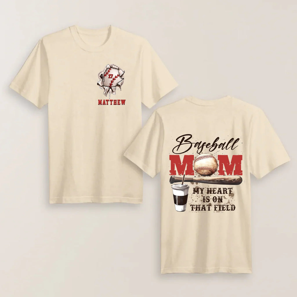Personalized My Heart Is On That Field Baseball Mom Shirt  - Mother's Day Shirt