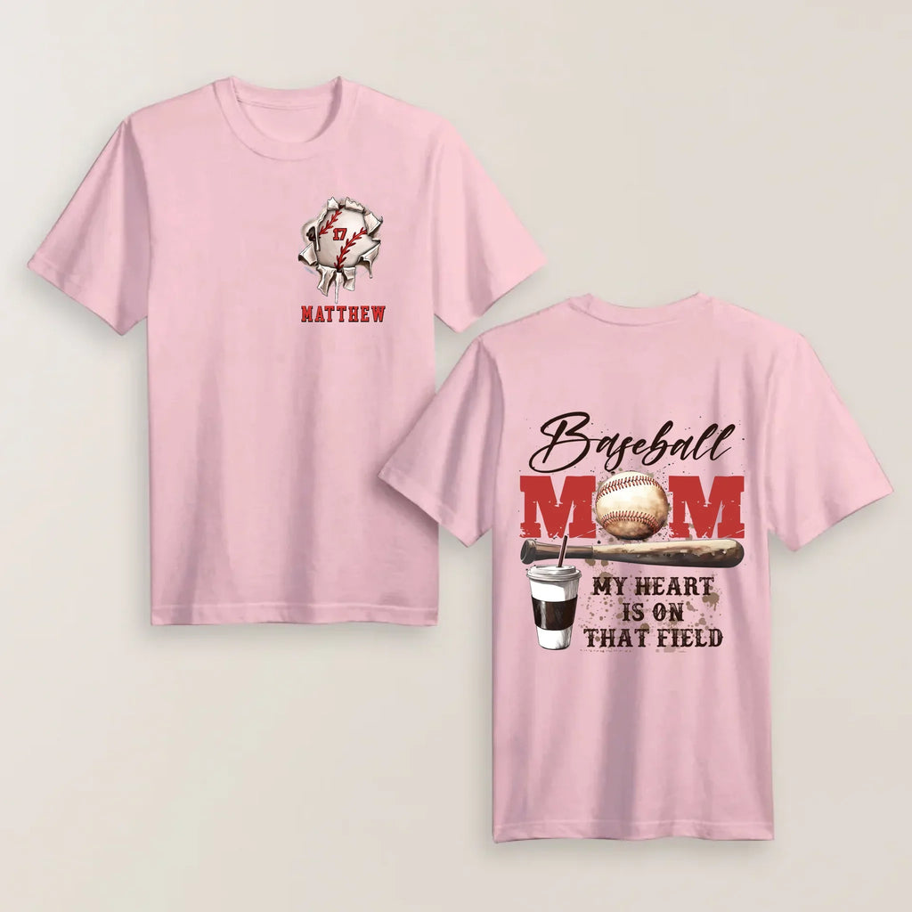 Personalized My Heart Is On That Field Baseball Mom Shirt  - Mother's Day Shirt