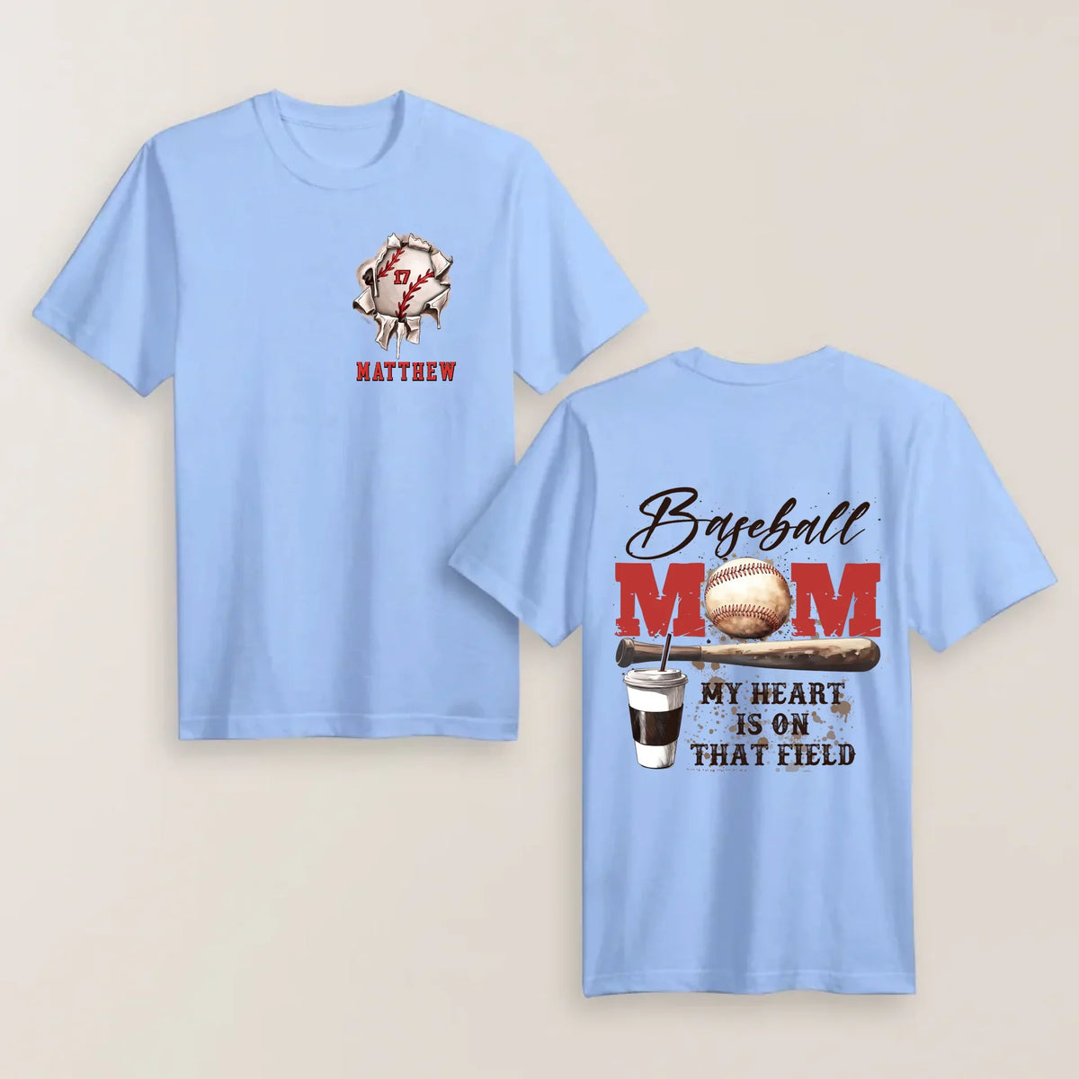 Personalized My Heart Is On That Field Baseball Mom Shirt  - Mother's Day Shirt