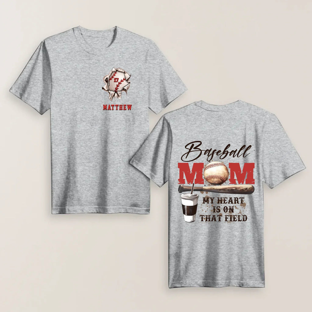 Personalized My Heart Is On That Field Baseball Mom Shirt  - Mother's Day Shirt