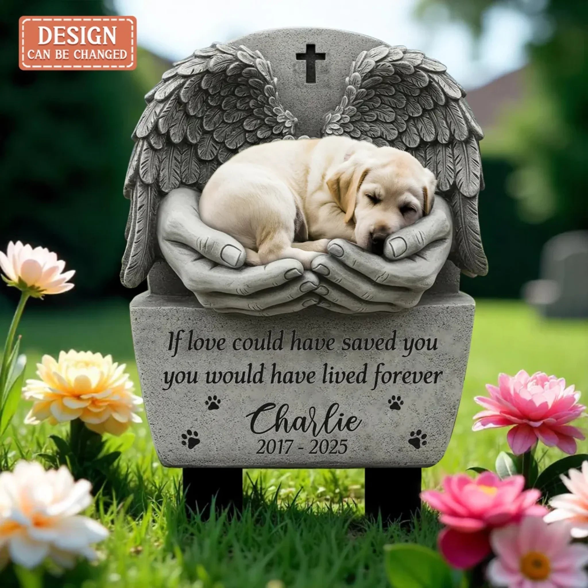 Personalized Angel Wing Memorial Pet Stone Effect Metal Sign - Memorial Gift Idea - If Love Could Have Saved You You Would Have Lived Forever