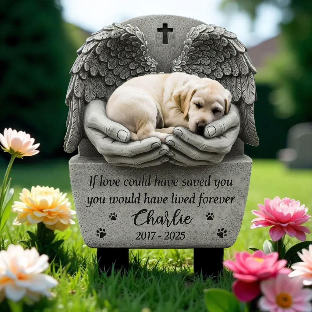 Personalized Angel Wing Memorial Pet Stone Effect Metal Sign - Memorial Gift Idea - If Love Could Have Saved You You Would Have Lived Forever