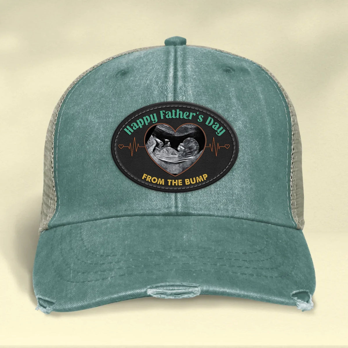 Personalized Upload Photo Distressed Ollie Cap - Happy 1st Father's Day