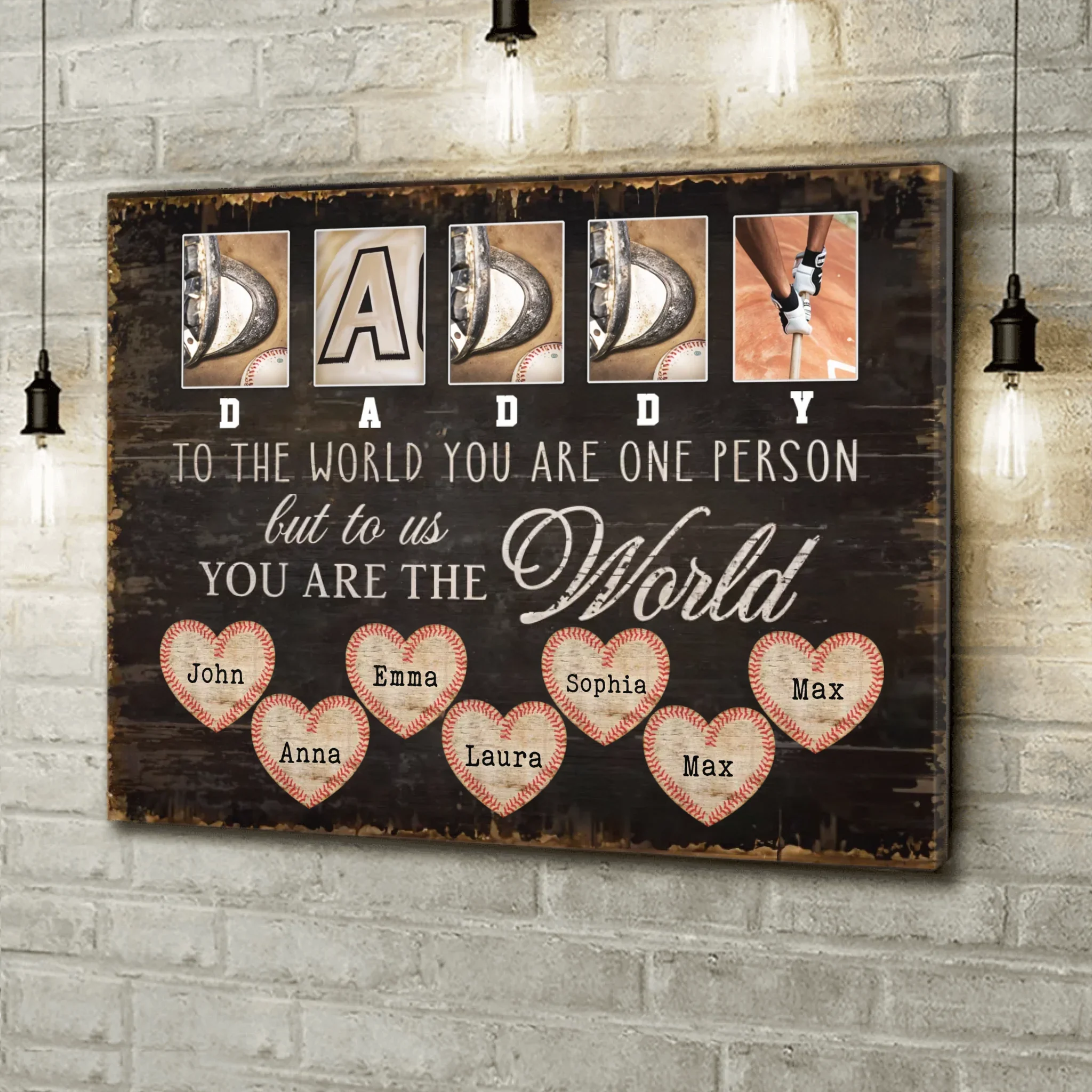 Personalized Father's Day Baseball Canvas - Gift Idea For Dad - To Us You Are The World