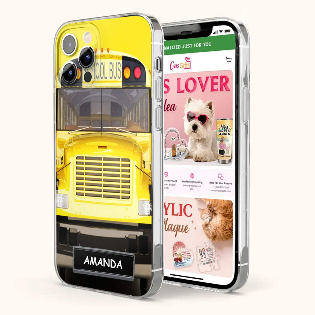 Personalized School Bus Phone Case - Gift Idea For School Bus Lovers - Case For iPhone, Samsung and Xiaomi