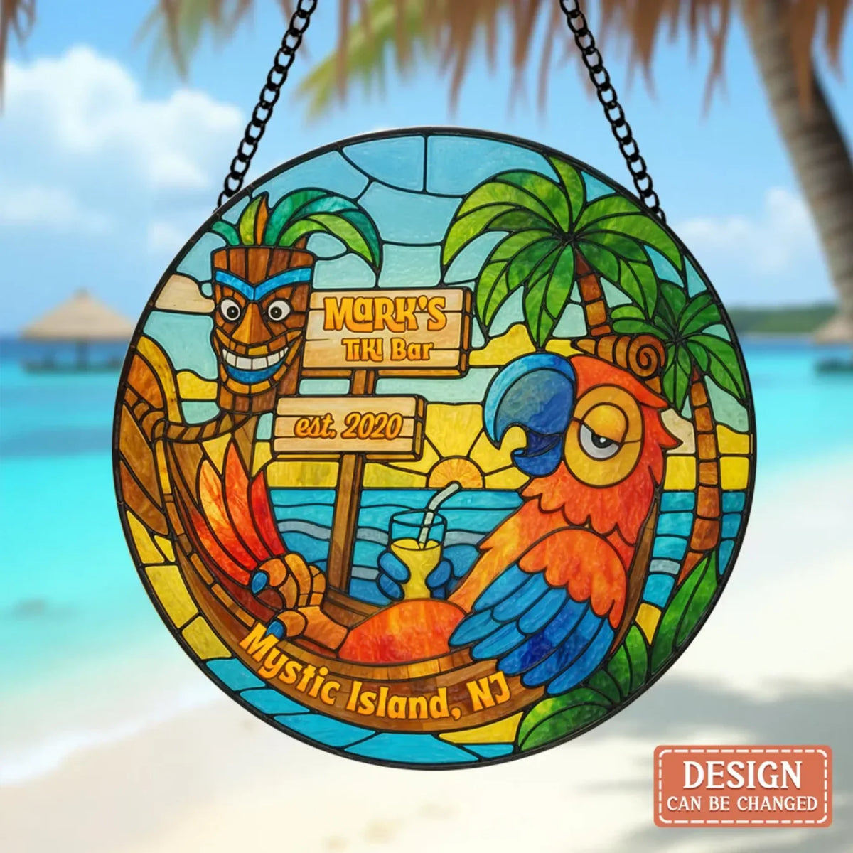 Personalized Tiki Bar Round Suncatcher - Summer Gift Idea for Family