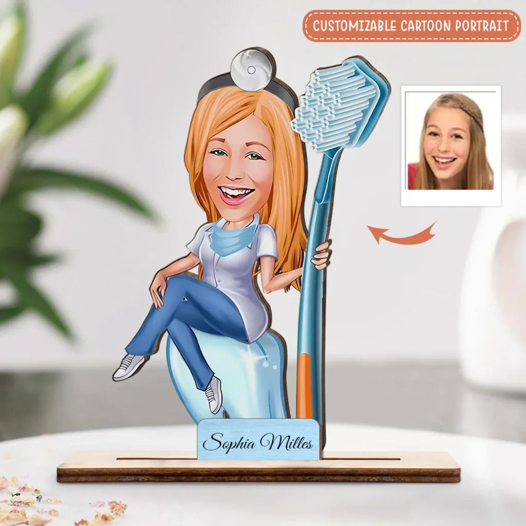 Personalized 3D Wooden Cartooned Dentist Figurine - Dental Surgeon Portrait - Gift Idea For Dentist
