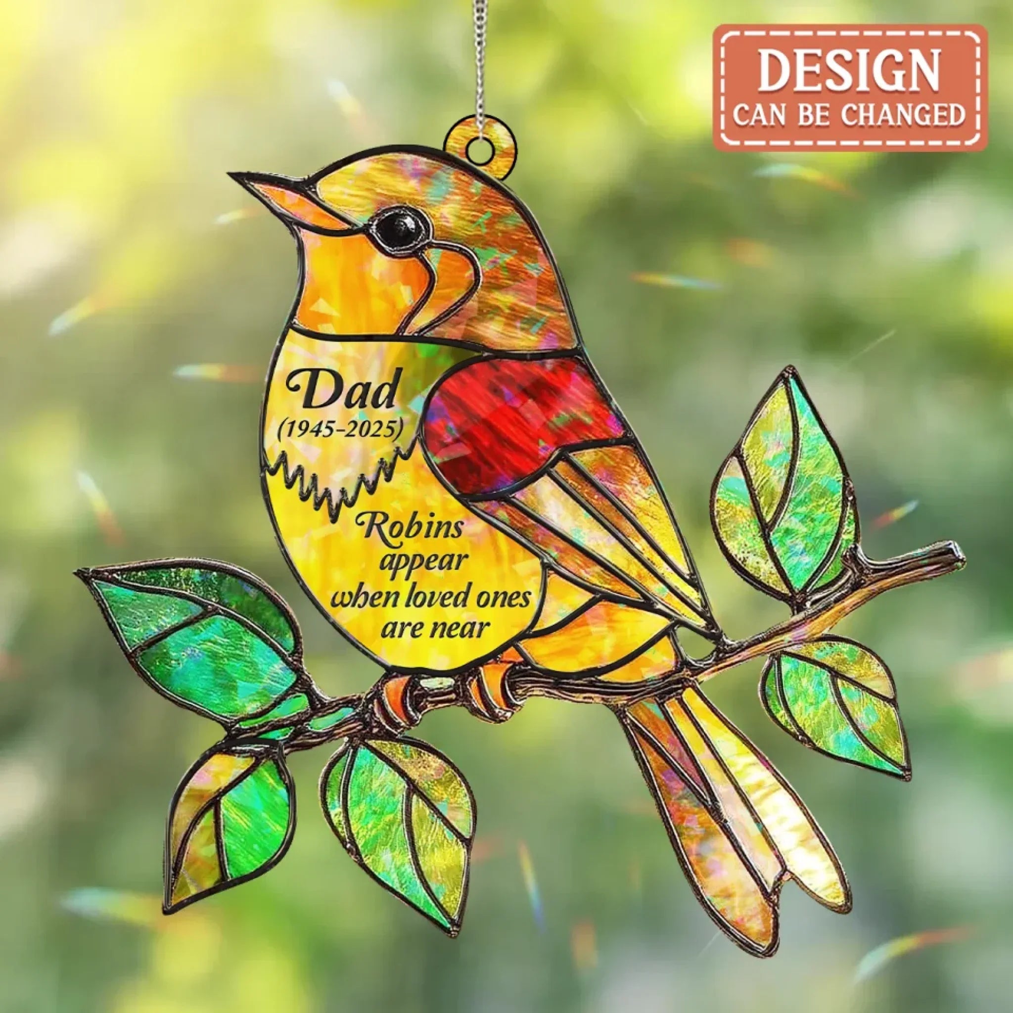 Personalized Memorial Robins Bird Colorful Suncatcher - Memorial Gift Idea - Robins Appear When Loved Ones Are Near