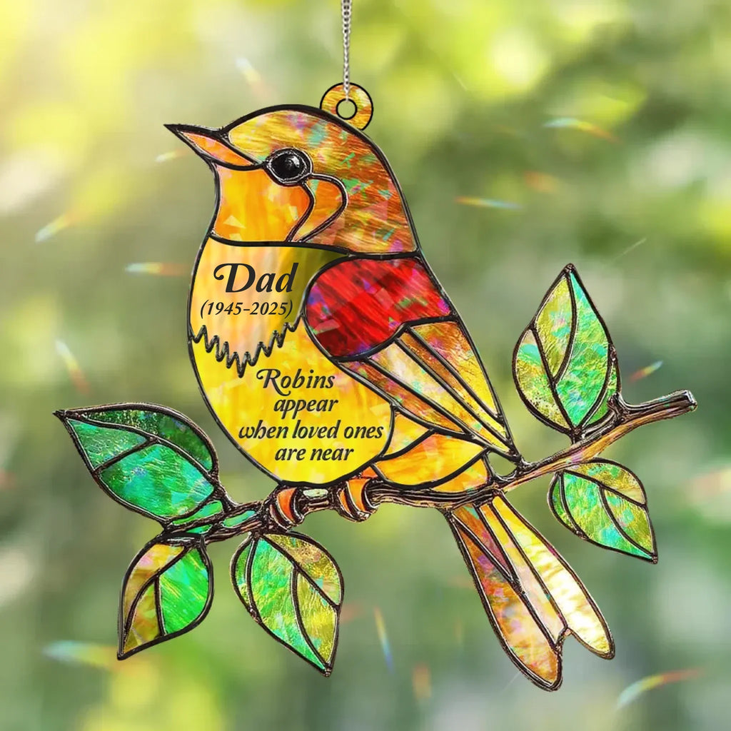 Personalized Memorial Robins Bird Colorful Suncatcher - Memorial Gift Idea - Robins Appear When Loved Ones Are Near