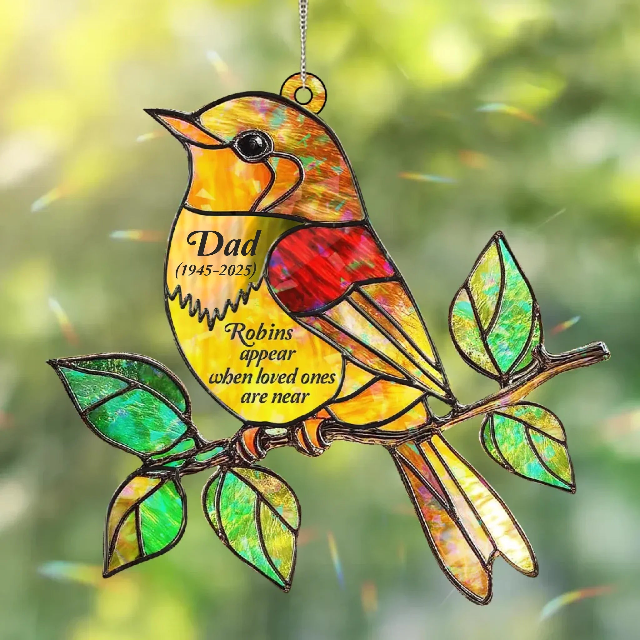 Personalized Memorial Robins Bird Colorful Suncatcher - Memorial Gift Idea - Robins Appear When Loved Ones Are Near