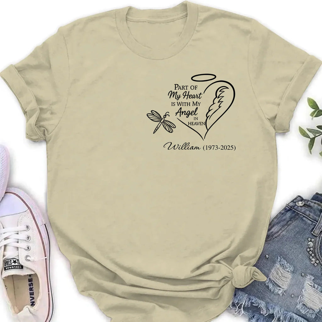 Personalized Memorial Embroidered T-Shirt/Sweater/Hoodie - Memorial Gift Idea - Part Of My Heart Is With My Angel In Heaven