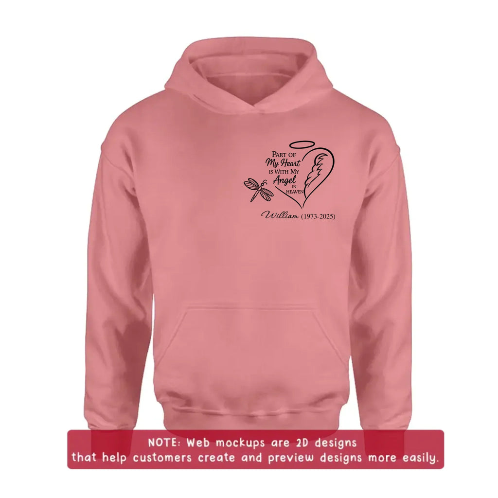 Personalized Memorial Embroidered T-Shirt/Sweater/Hoodie - Memorial Gift Idea - Part Of My Heart Is With My Angel In Heaven