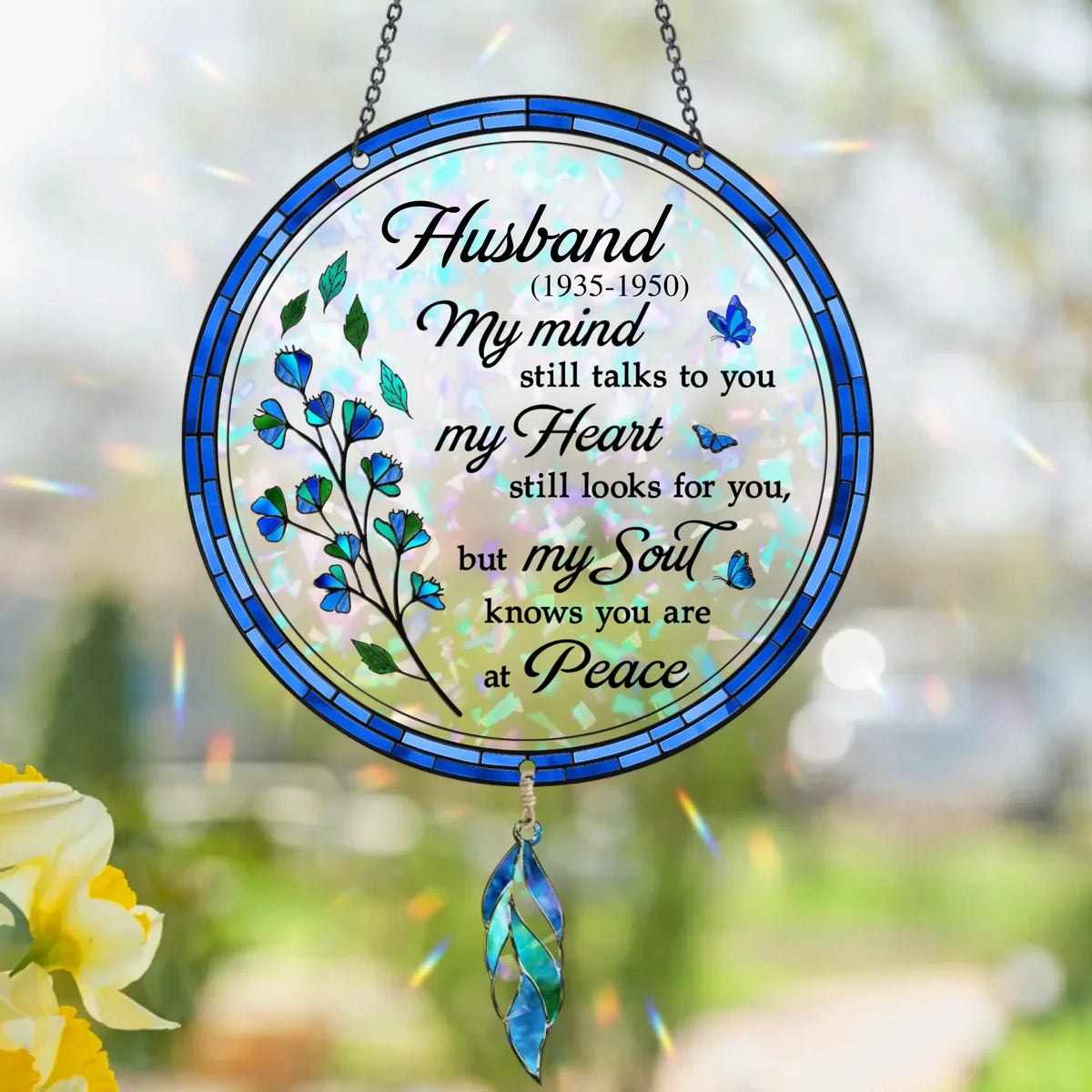 Personalized Memorial Suncatcher - Memorial Gift Idea For Family Members - My Soul Knows You Are At Peace